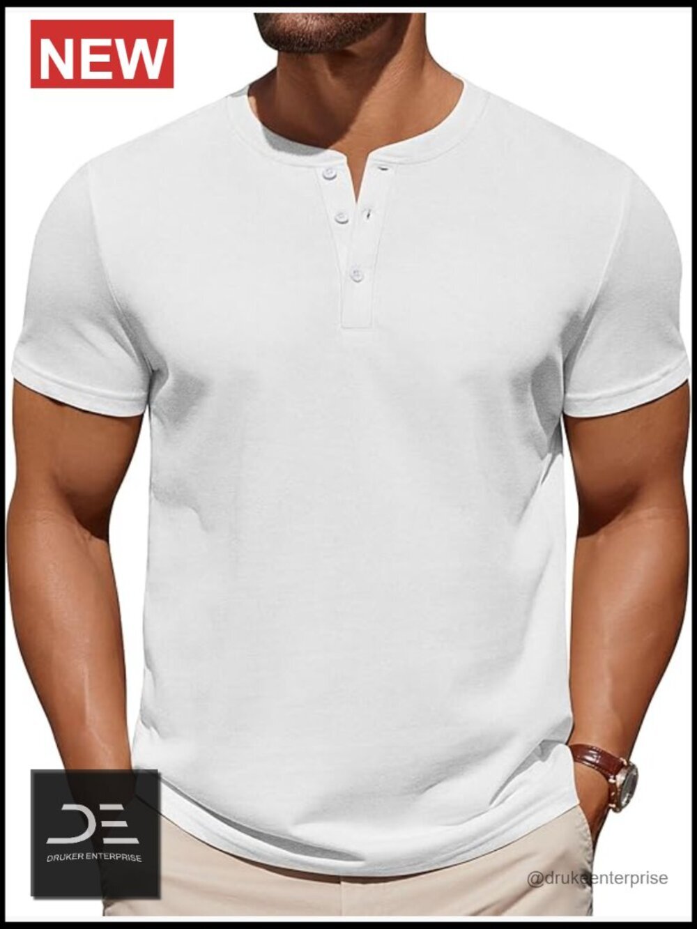 Men's Cotton Henley Short Sleeve Tee 3-Button Casual Work Shirt